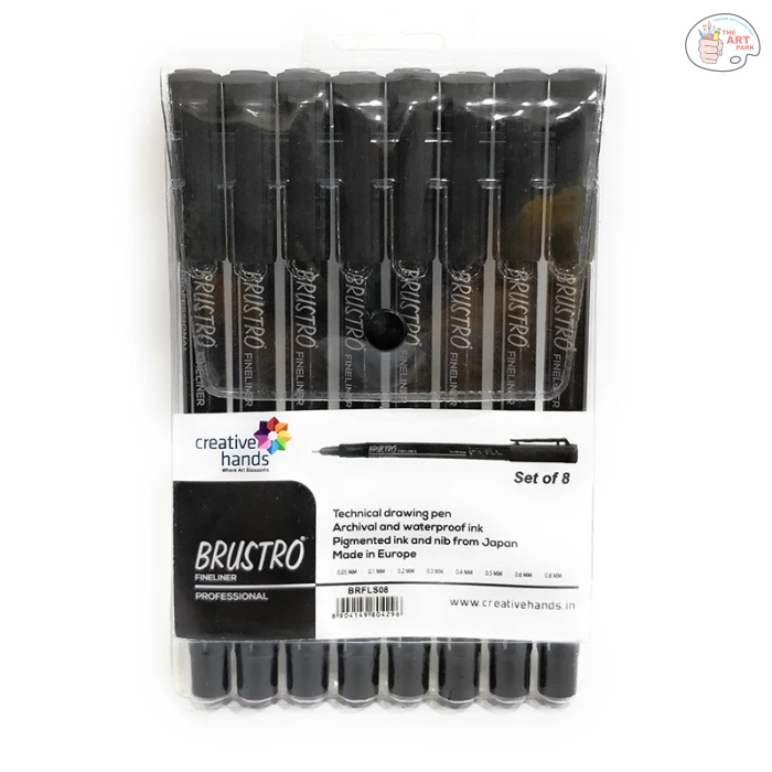 Brustro Professional Pigment Based Fineliner - Set of 8 (Black)