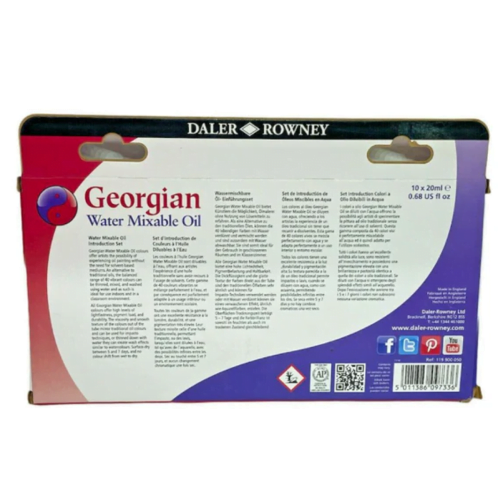 Daler-Rowney Georgian Water Mixable Oil Colour Intro Set Tubes 10x20ml