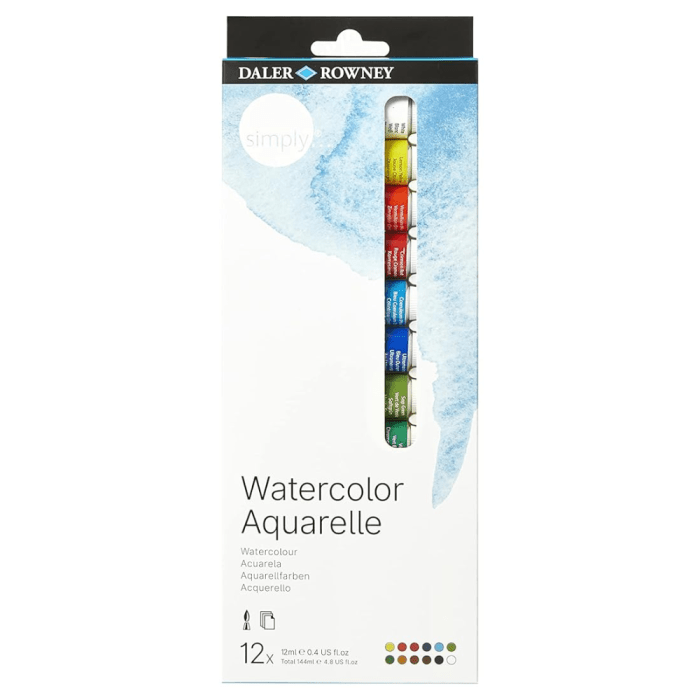 Daler Rowney Simply Watercolour Paint Set 12 x 12ml