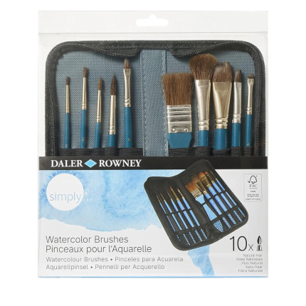 Daler Rowney Simply Watercolour Natural Hair Brush Zip Case (10Pc)