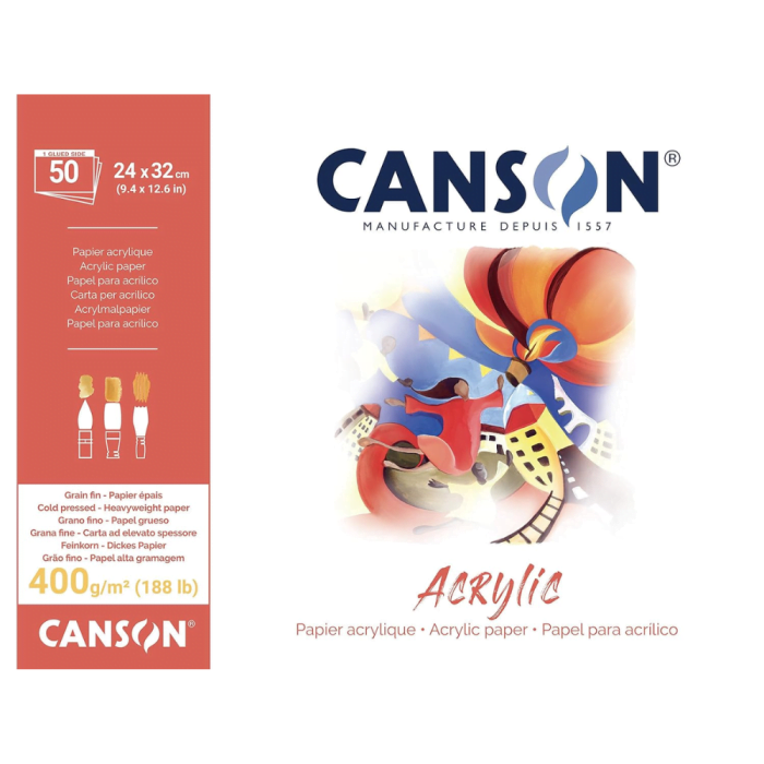 Canson acrylic paper - cold press 400 gsm - 32 x 24 cm - block of 50 sheets