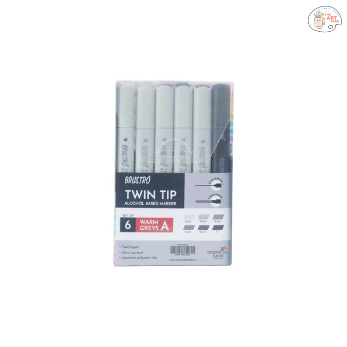 BRUSTRO Twin Tip Alcohol Based Marker Sets 6 (Warm Grey A) in Crossline PP See Through Box