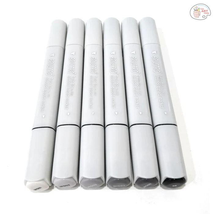 BRUSTRO Twin Tip Alcohol Based Marker Sets 6 (Warm Grey A) in Crossline PP See Through Box