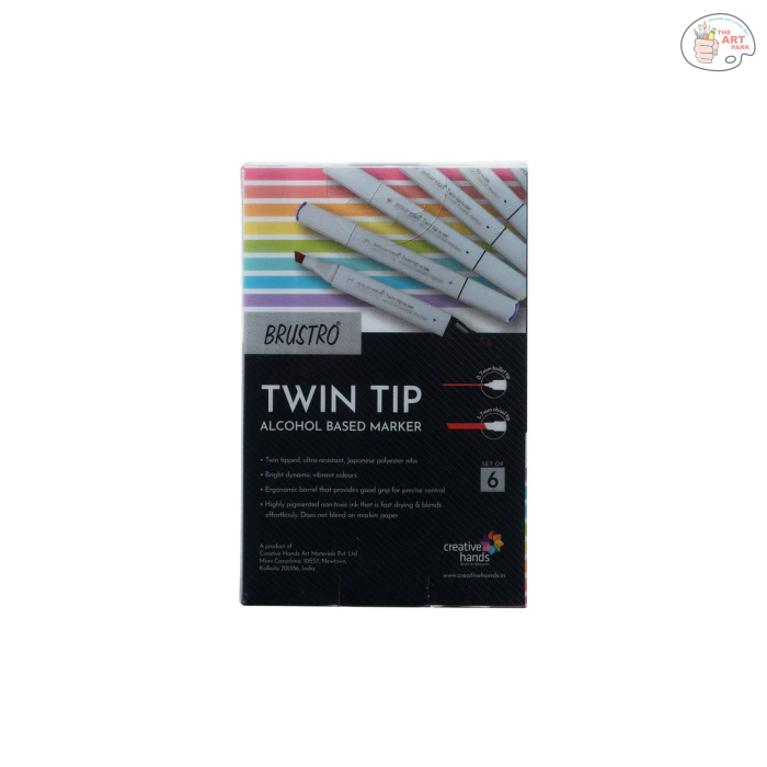 BRUSTRO Twin Tip Alcohol Based Marker Set of 6 - Warm Greys Set B in Crossline PP See Through Box