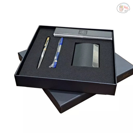 parker aster SHINY CHROME gold trim roller ball pen with free CARD HOLDER