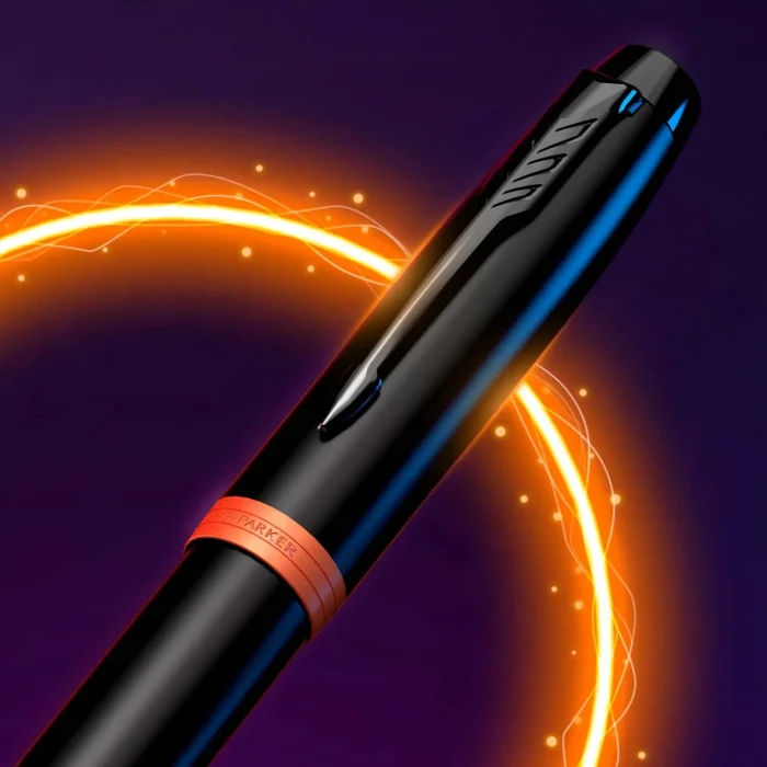 Parker IM Vibrant Rings Fountain Pen - Flame Orange Black TRIM (M)