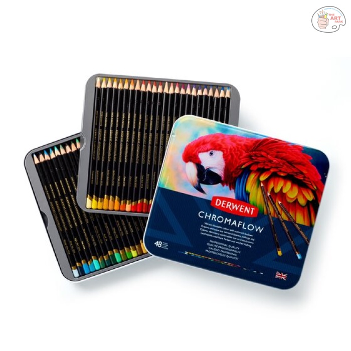 Derwent Chromaflow Colour Pencils Tin|3.5Mm Core|Premium Core Strength|Professional Quality|Vibrant&Blendable|Ideal for Drawing&Sketching (Tin of 48)|Blue