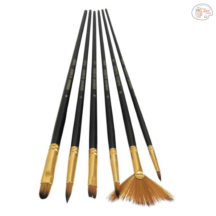 DERWENT ACADEMY TAKLON PAINT BRUSHES LONG HANDLE PACK 6